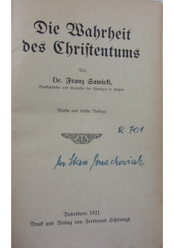Sawicki die wahrheit des Christentums,1921r