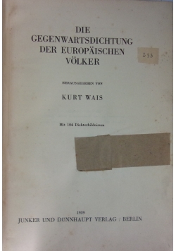 Die Gegenwartsdichtung Des Europaischen Volker, 1939 r.