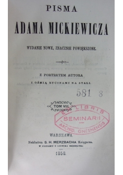 Pisma Adama Mickiewicza, tom VIII,1858r.