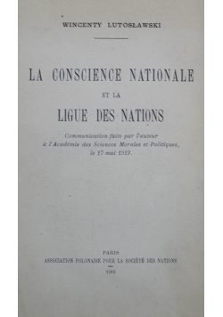 La Conscience Nationale et la Ligue des Narions 1919 r
