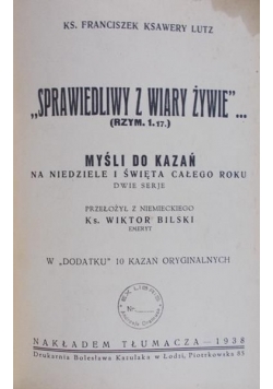 Sprawiedliwy z wiary żywie, 1938 r.