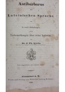 Antibarbarus der Lateinischen Sprache, 1843r.