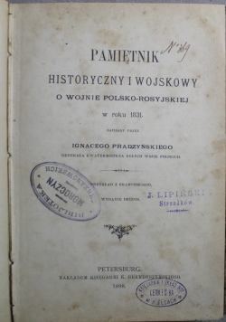 Pamiętnik historyczny i wojskowy o wojnie Polsko - Rosyjskiej 1898 r