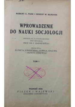 Wprowadzenie do nauki socjologji Tom I 1926 r.