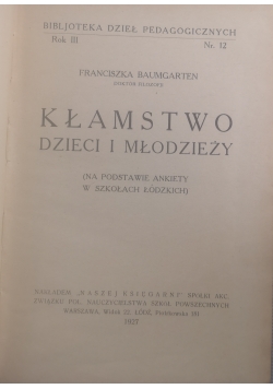 Kłamstwo dzieci i młodzieży, 1927 r.