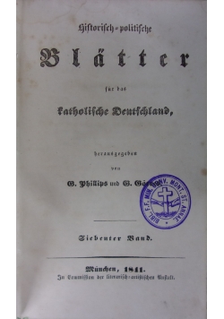 Histrorisch -politische Blatter fur das katholische Deutschland, 1841r.