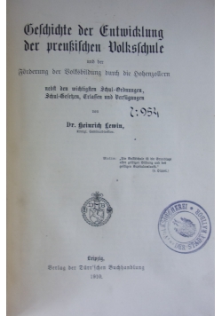 Geschichte der Entwicklung der preußischen Volksschule, 1910 r.