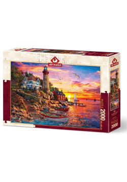 Puzzle 2000 Latarnia z zachodem słońca w tle