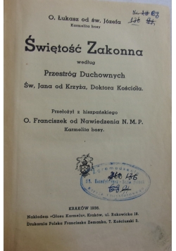 Świętość Zakonna, 1936 r.