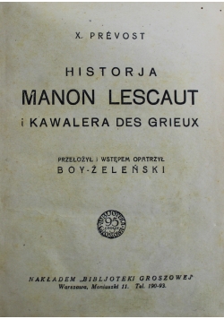 Historia kawalera des Grieux i Manon Lescaut 1924 r