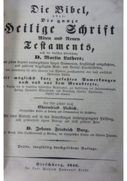 Die Bibel oder die ganze heilige Schrift ,1846r.
