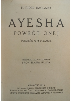 Ayesha powrót Onej, 1925 r.