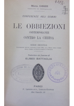 Le Obbiezioni contemporanee Contro la Chiesa, 1907r.