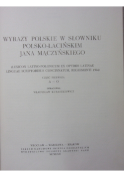 Wyrazy polskie w słowniku polsko-łacińskim Jana Mączyńskiego
