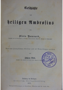 Geschichte des heiligen Ambrosius, 1873 r.