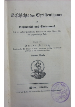 Beschichtete des Christentums in Defterreich und Gteiermart, 1841