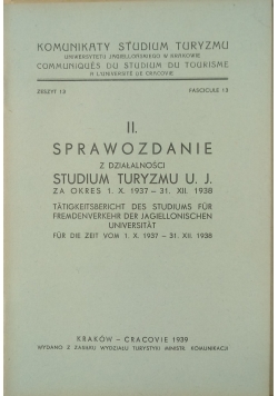 Sprawozdanie z działalnośći Studium Turyzmu, zeszyt 13, 1939 r.