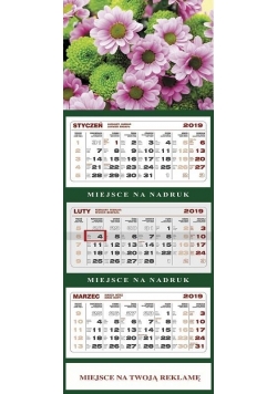 Kalendarz 2019 Ścienny Trójdzielny Kwiaty