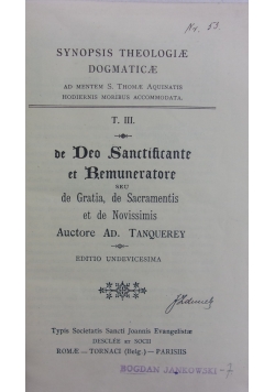 Synopsis theologiae dogmaticae - Tom III , 1922 r.
