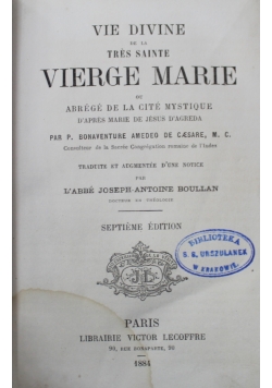 Vie  divine de la tres Sainte Vierge Marie 1884 r.