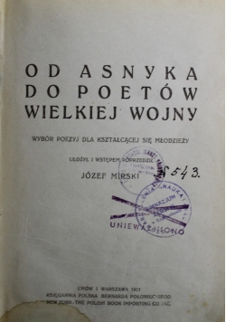 Od Asnyka do poetów wielkiej wojny 1921 r.