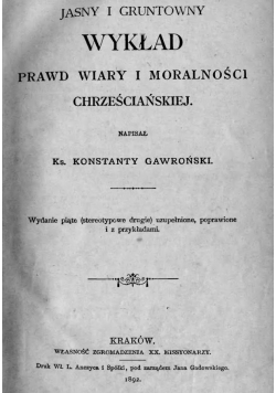 Wykład prawd wiary i moralności chrześcijańskiej, 1892r.