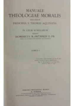 Manuale theologiae moralis, Tomus I, 1914r.