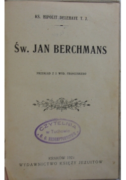 Św. Jan Berchmans, 1921r