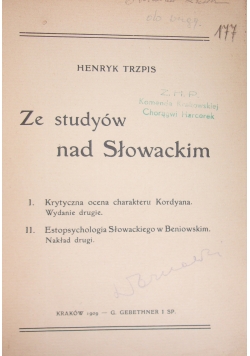 Ze studyów nad Słowackim ,1909r.