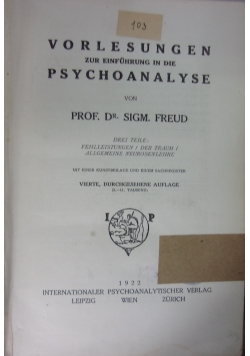 Vorlesungen zur einfuhrung in die Psychoanalyse, 1922 r.
