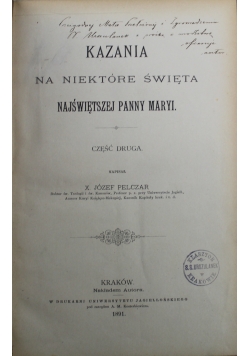 Kazania na niektóre święta Najświętszej Panny Maryi 1891 r