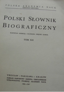 Polski słownik biograficzny, tom XII reprint