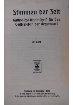Artikelversionen Stimmen der Zeit. Katholische Monatsschrift für das Geistesleben der Gegenwart, 1917 r.