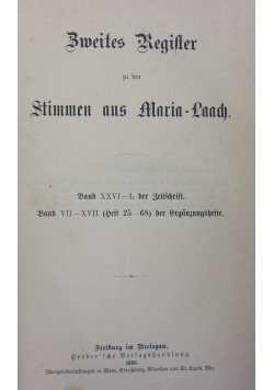 Zweites regifter zu den stimmen aus Maria Laach, 1899r.