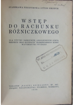 Wstęp do rachunku różniczkowego, 1936 r.