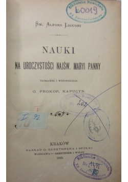 Nauki na uroczystości Najśw. Maryi Panny, 1895 r.