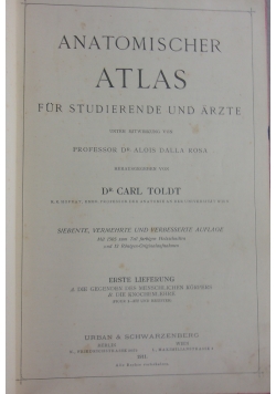 Anatomischer Atlas fur studierende und arzte, 1911r.