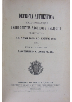 Decreta Authentica. Sacrae congregations, 1883 r.
