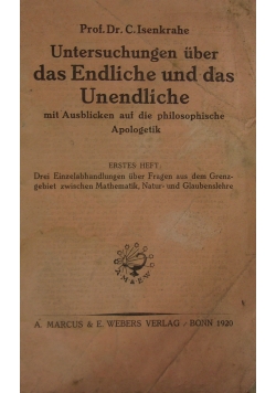 Untersuchungen uber das Endliche und das Unendliche, 1920 r.
