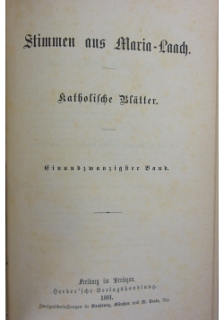 Stimmen aus Marian- Laach, 1881r.