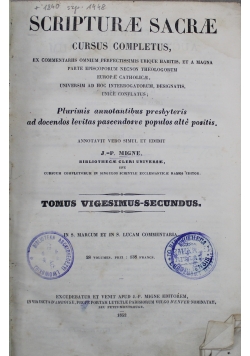 Scripturae Sacrae Cursus Completus  Tomus  Vigesimus Secundus 1852 r