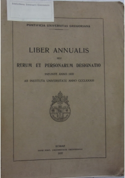 Liber Annualis seu rerum et personarum designatio, 1937 r.
