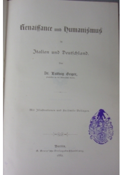 Renaissance und humanismus, 1882r.
