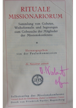Rituale Missionariorum, 1930 r.