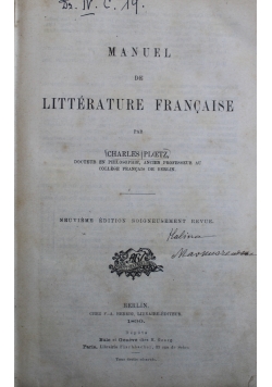 Manuel de Litterature Francaise 1890 r.
