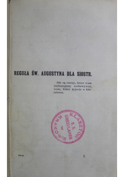 Reguła Św. Augustyna dla sióstr Konstytucja polskiego SS Urszulanek 1926 r.