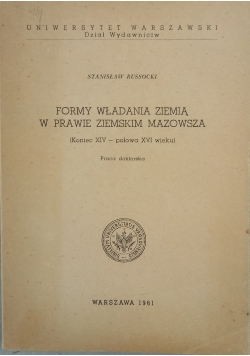 Formy władania ziemią w prawie ziemskim Mazowsza