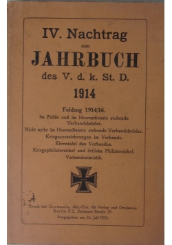 IV Nachtrag zum Jahrbuch des V. d. k. St. D. 1916 r.