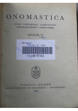 Onomastica rocznik IV 2 tomy