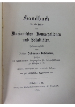 Marianischen Kongregationen und Sodalitaten, 1903r.